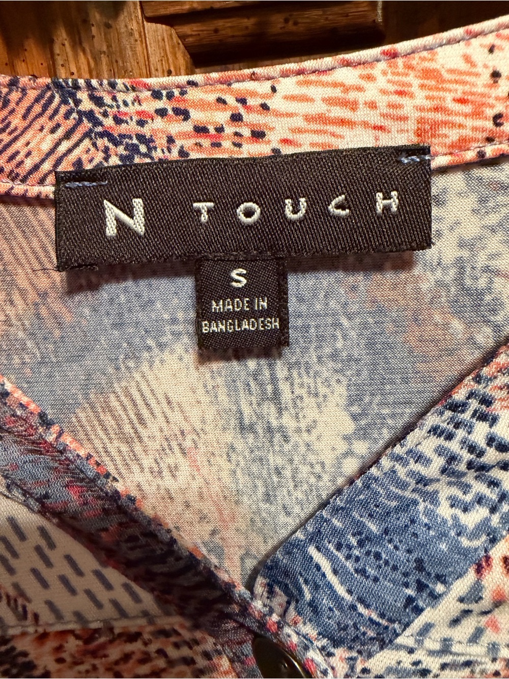 N Touch Coral and Blue Patterned Henley Tunic - Picture 3 of 3